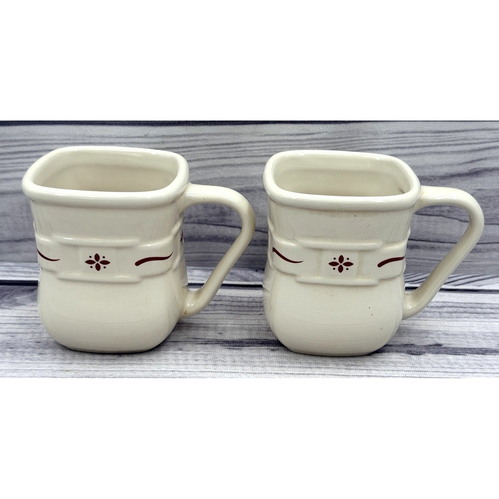 PAIR OF‎ LONGABERGER POTTERY WOVEN TRADITIONS RED SQUARE COFFEE MUGS